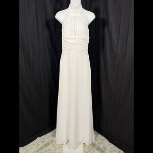 Lulus Elegant Glamour White Pleated Halter Cutout Maxi Dress Size S